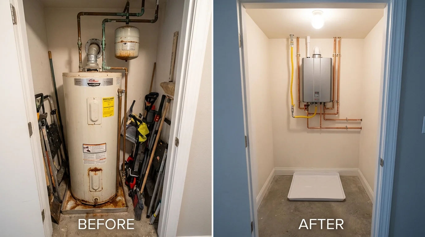 Tank water heater versus wall-mounted tankless unit comparison for Channahon, IL homeowners